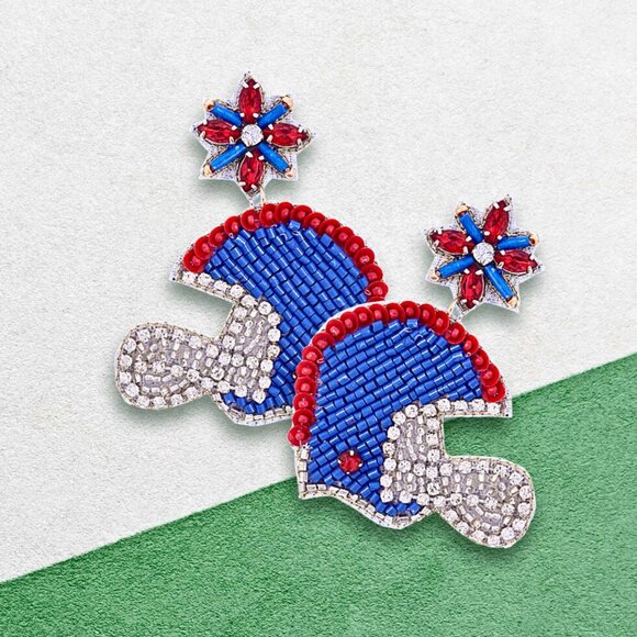 Ole Miss SMU Rhinestone & Seed Beaded Football Helmet Earrings NEW - Picture 1 of 3